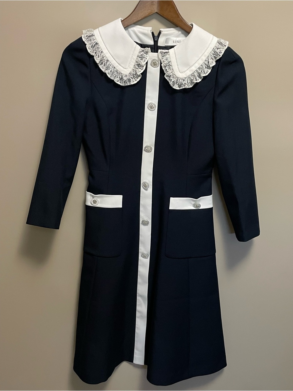 Line Vintage Style 50s Black & White 3/4 Sleeve Dress Women’s Small Chinese 55